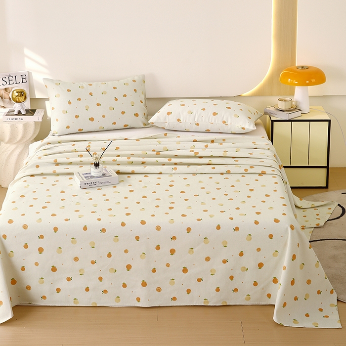 91家纺网 家纺一手货源 找家纺 爱彼家纺 2025夏季古艺原棉老粗布床单三件套凉席-系列五 橘子