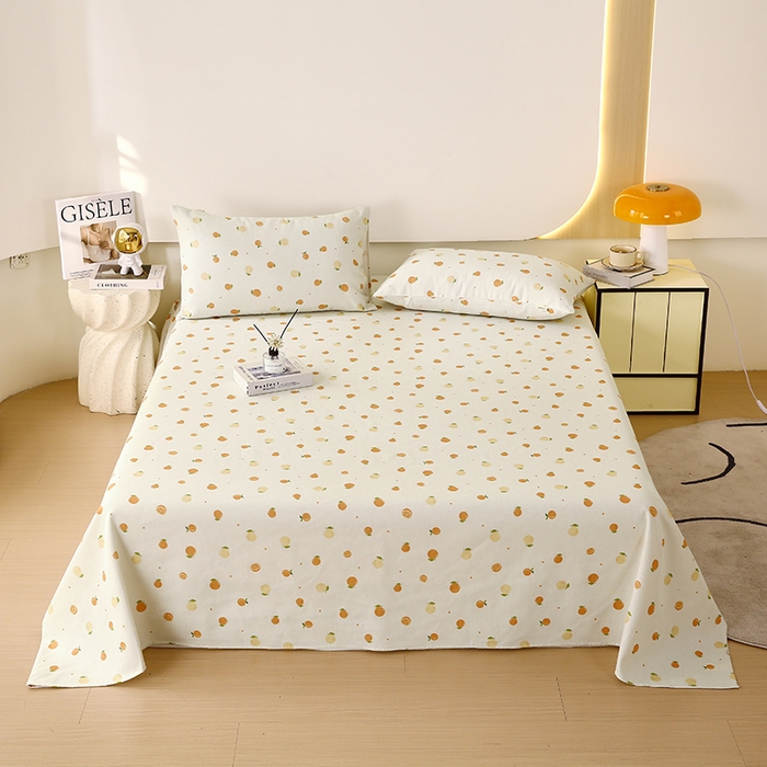 爱彼家纺 2025夏季古艺原棉老粗布床单三件套凉席-系列五 橘子