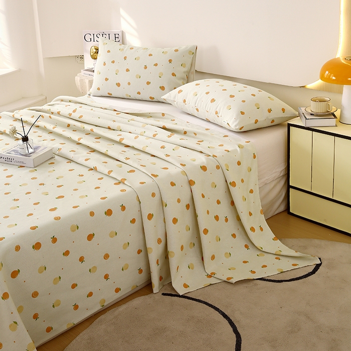 91家纺网 家纺一手货源 找家纺 爱彼家纺 2025夏季古艺原棉老粗布床单三件套凉席-系列五 橘子