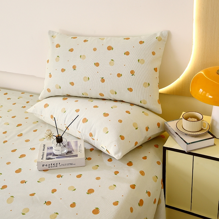 91家纺网 家纺一手货源 找家纺 爱彼家纺 2025夏季古艺原棉老粗布床单三件套凉席-系列五 橘子