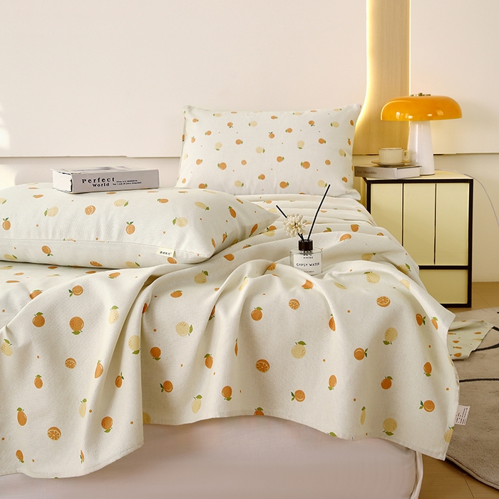 91家纺网 家纺一手货源 找家纺 爱彼家纺 2025夏季古艺原棉老粗布床单三件套凉席-系列五 橘子