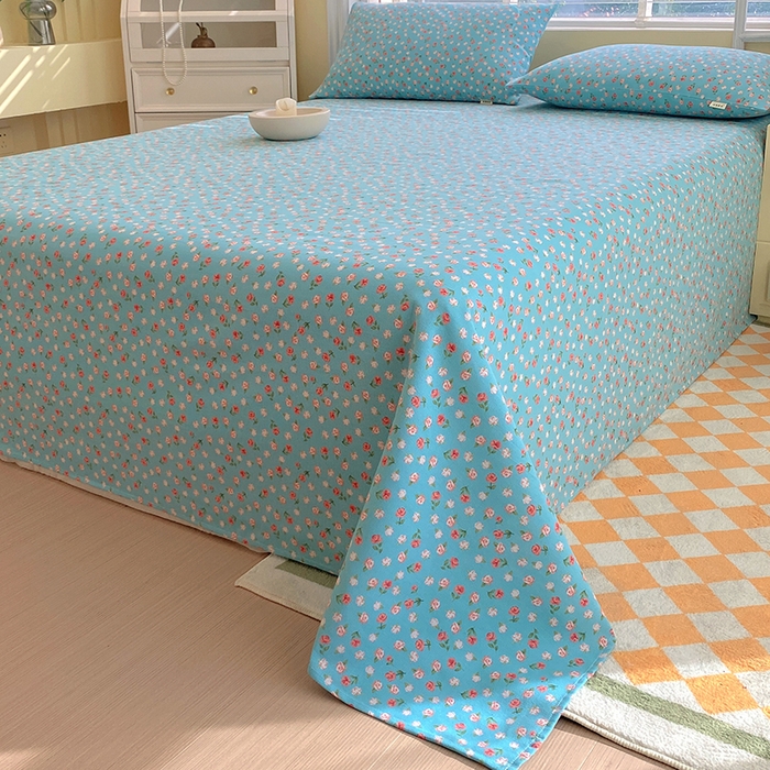 91家纺网 家纺一手货源 找家纺 爱彼家纺 2025夏季古艺原棉老粗布床单三件套凉席-系列五 蓝玫瑰