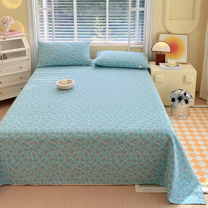 91家纺网 家纺一手货源 找家纺 爱彼家纺 2025夏季古艺原棉老粗布床单三件套凉席-系列五 蓝玫瑰