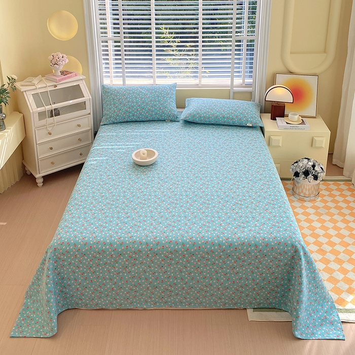 爱彼家纺 2025夏季古艺原棉老粗布床单三件套凉席-系列五 蓝玫瑰