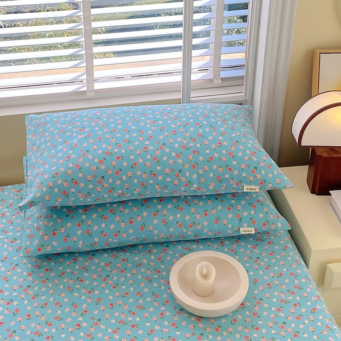 91家纺网 家纺一手货源 找家纺 爱彼家纺 2025夏季古艺原棉老粗布床单三件套凉席-系列五 蓝玫瑰
