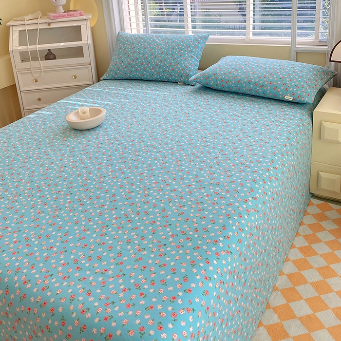 91家纺网 家纺一手货源 找家纺 爱彼家纺 2025夏季古艺原棉老粗布床单三件套凉席-系列五 蓝玫瑰