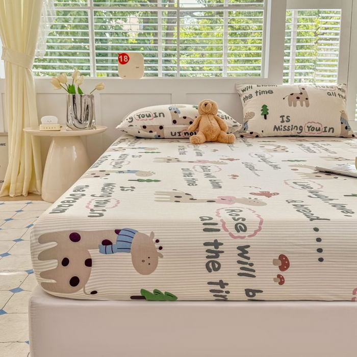 91家纺网 家纺一手货源 找家纺 柠馨 2025新款亲肤舒适全棉印花床单床笠 梦幻小鹿-床笠