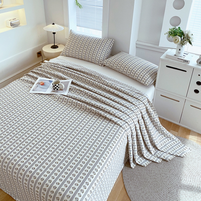 91家纺网 家纺一手货源 找家纺 爱彼家纺 2025夏季古艺原棉老粗布床单三件套凉席-系列五 陌微