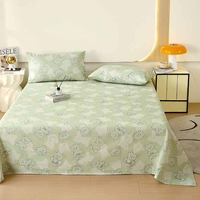 91家纺网 家纺一手货源 找家纺 爱彼家纺 2025夏季古艺原棉老粗布床单三件套凉席-系列五 睡小熊