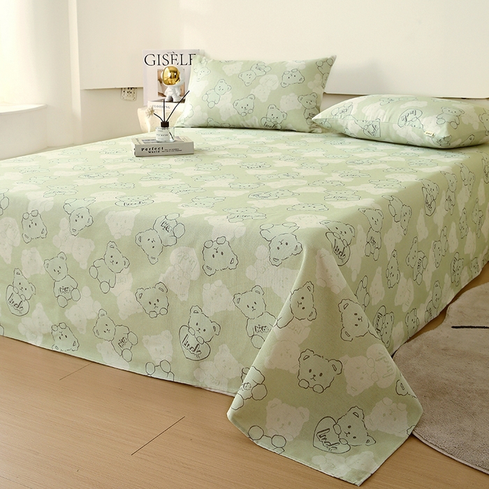 91家纺网 家纺一手货源 找家纺 爱彼家纺 2025夏季古艺原棉老粗布床单三件套凉席-系列五 睡小熊