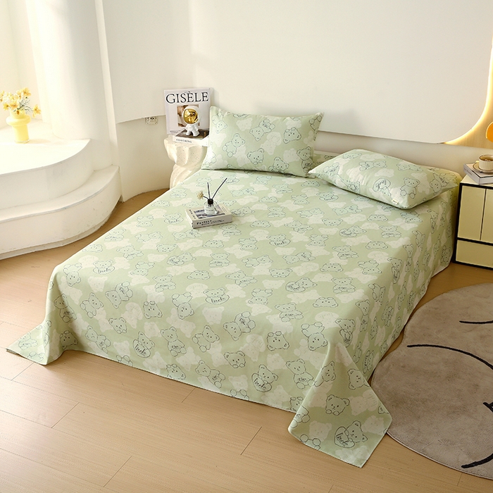 91家纺网 家纺一手货源 找家纺 爱彼家纺 2025夏季古艺原棉老粗布床单三件套凉席-系列五 睡小熊