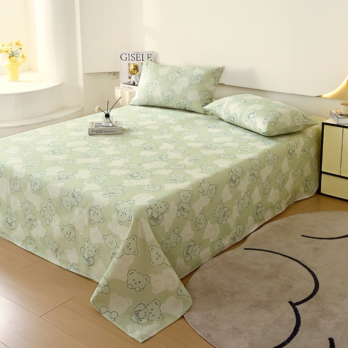 91家纺网 家纺一手货源 找家纺 爱彼家纺 2025夏季古艺原棉老粗布床单三件套凉席-系列五 睡小熊