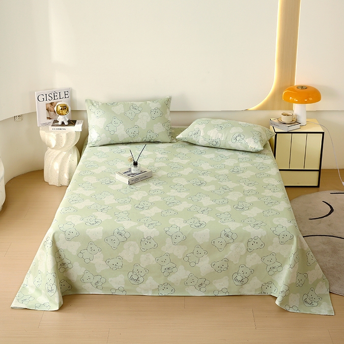 91家纺网 家纺一手货源 找家纺 爱彼家纺 2025夏季古艺原棉老粗布床单三件套凉席-系列五 睡小熊