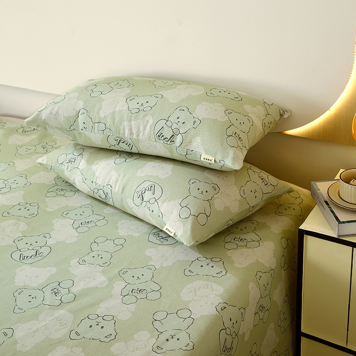 91家纺网 家纺一手货源 找家纺 爱彼家纺 2025夏季古艺原棉老粗布床单三件套凉席-系列五 睡小熊