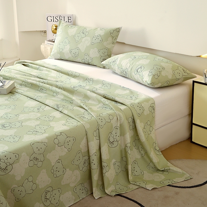 91家纺网 家纺一手货源 找家纺 爱彼家纺 2025夏季古艺原棉老粗布床单三件套凉席-系列五 睡小熊