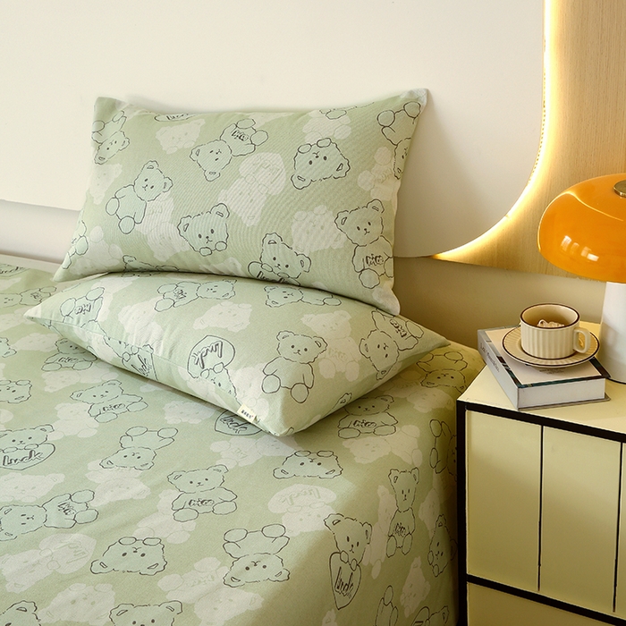 91家纺网 家纺一手货源 找家纺 爱彼家纺 2025夏季古艺原棉老粗布床单三件套凉席-系列五 睡小熊