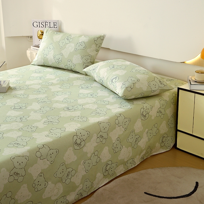 91家纺网 家纺一手货源 找家纺 爱彼家纺 2025夏季古艺原棉老粗布床单三件套凉席-系列五 睡小熊