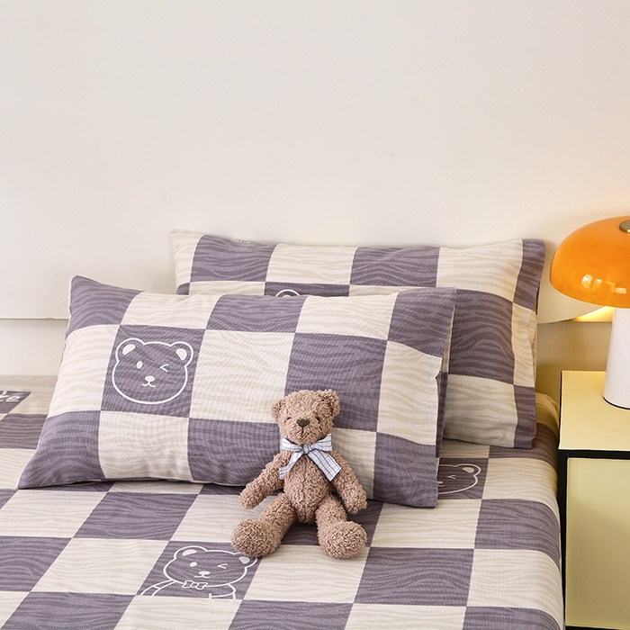 91家纺网 家纺一手货源 找家纺 爱彼家纺 2025夏季古艺原棉老粗布床单三件套凉席-系列五 小小熊