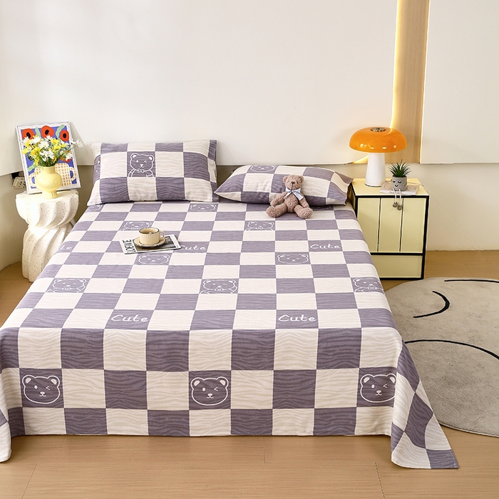 91家纺网 家纺一手货源 找家纺 爱彼家纺 2025夏季古艺原棉老粗布床单三件套凉席-系列五 小小熊