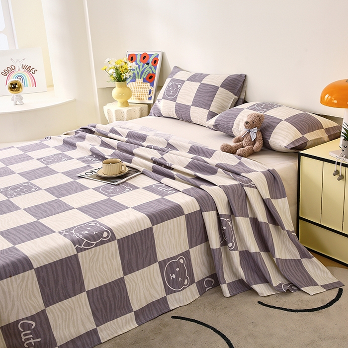 91家纺网 家纺一手货源 找家纺 爱彼家纺 2025夏季古艺原棉老粗布床单三件套凉席-系列五 小小熊