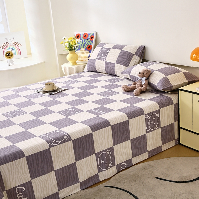 91家纺网 家纺一手货源 找家纺 爱彼家纺 2025夏季古艺原棉老粗布床单三件套凉席-系列五 小小熊