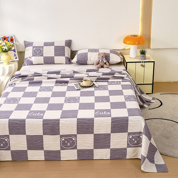 91家纺网 家纺一手货源 找家纺 爱彼家纺 2025夏季古艺原棉老粗布床单三件套凉席-系列五 小小熊