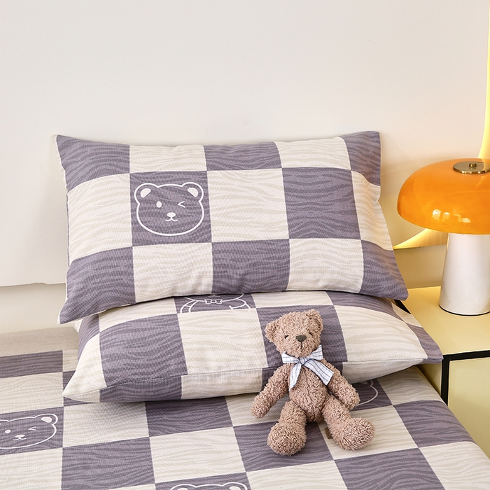 91家纺网 家纺一手货源 找家纺 爱彼家纺 2025夏季古艺原棉老粗布床单三件套凉席-系列五 小小熊