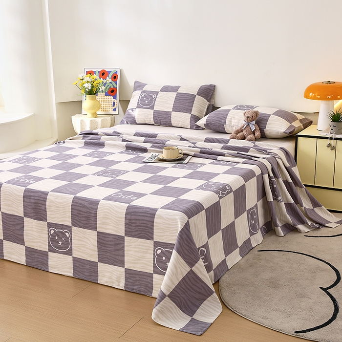 91家纺网 家纺一手货源 找家纺 爱彼家纺 2025夏季古艺原棉老粗布床单三件套凉席-系列五 小小熊