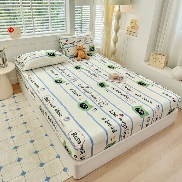 91家纺网 家纺一手货源 找家纺 柠馨 2025新款亲肤舒适全棉印花床单床笠 喵星人-床笠