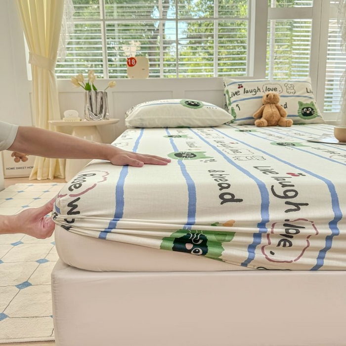 91家纺网 家纺一手货源 找家纺 柠馨 2025新款亲肤舒适全棉印花床单床笠 喵星人-床笠