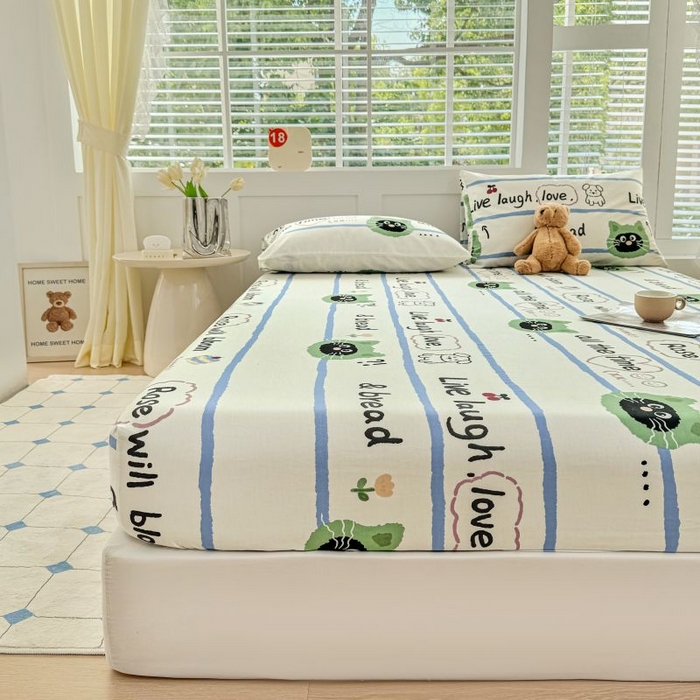 91家纺网 家纺一手货源 找家纺 柠馨 2025新款亲肤舒适全棉印花床单床笠 喵星人-床笠