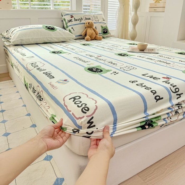 91家纺网 家纺一手货源 找家纺 柠馨 2025新款亲肤舒适全棉印花床单床笠 喵星人-床笠