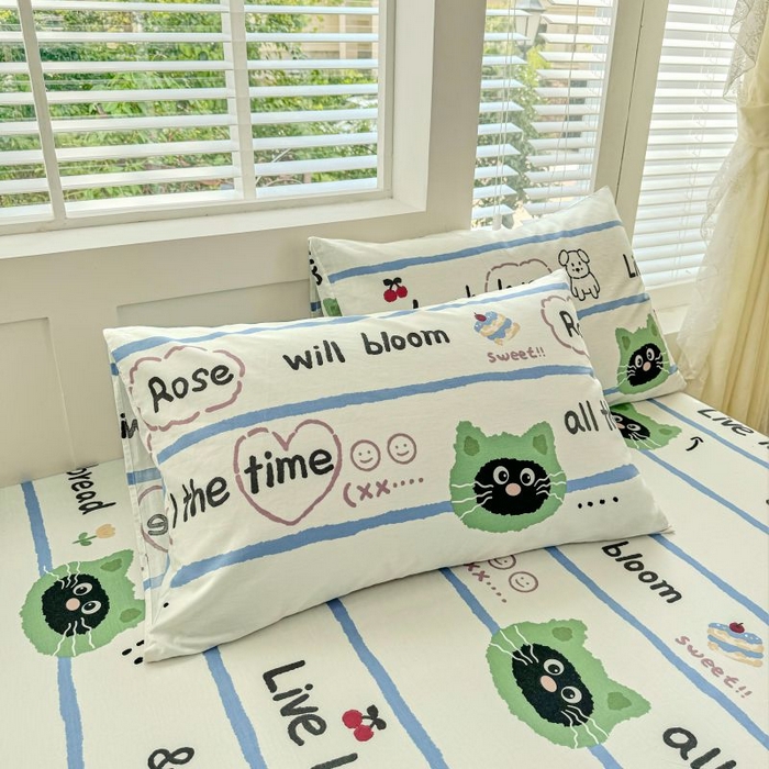 91家纺网 家纺一手货源 找家纺 柠馨 2025新款亲肤舒适全棉印花床单床笠 喵星人-床笠