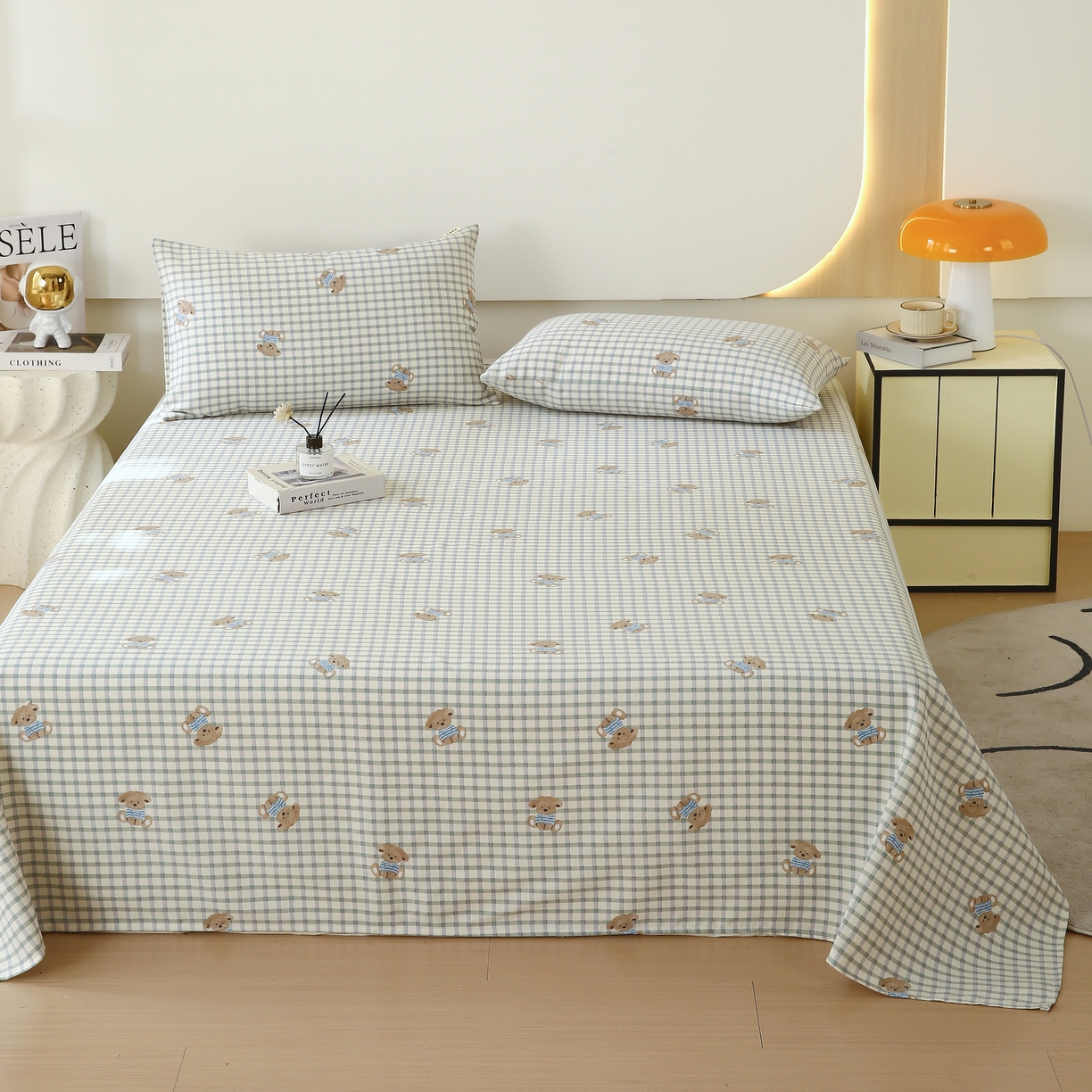 91家纺网 家纺一手货源 找家纺 爱彼家纺 2025夏季古艺原棉老粗布床单三件套凉席-系列五 小熊之家