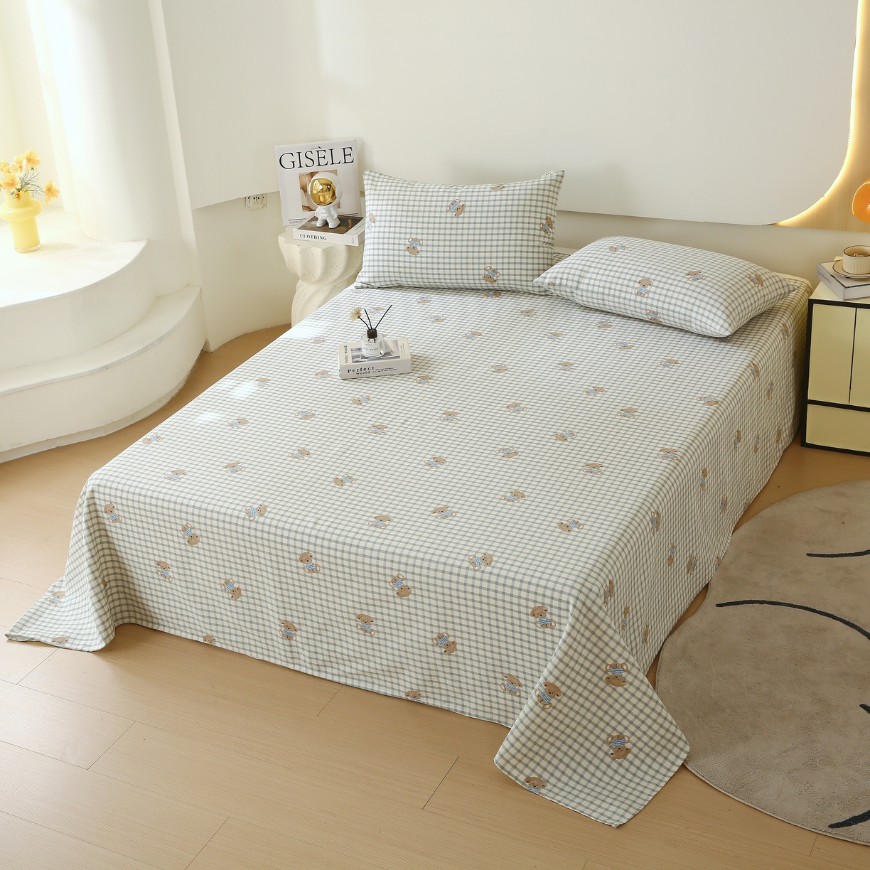 91家纺网 家纺一手货源 找家纺 爱彼家纺 2025夏季古艺原棉老粗布床单三件套凉席-系列五 小熊之家