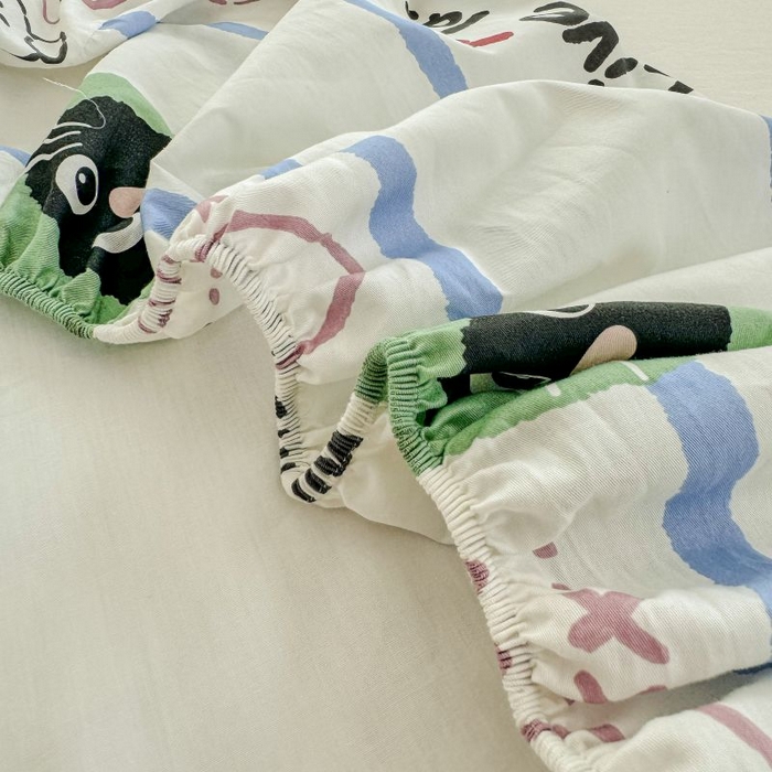 91家纺网 家纺一手货源 找家纺 柠馨 2025新款亲肤舒适全棉印花床单床笠 喵星人-床笠