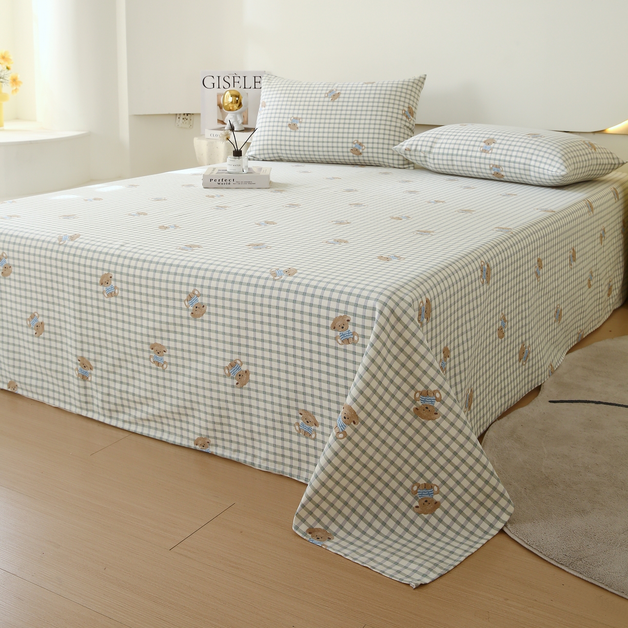 91家纺网 家纺一手货源 找家纺 爱彼家纺 2025夏季古艺原棉老粗布床单三件套凉席-系列五 小熊之家