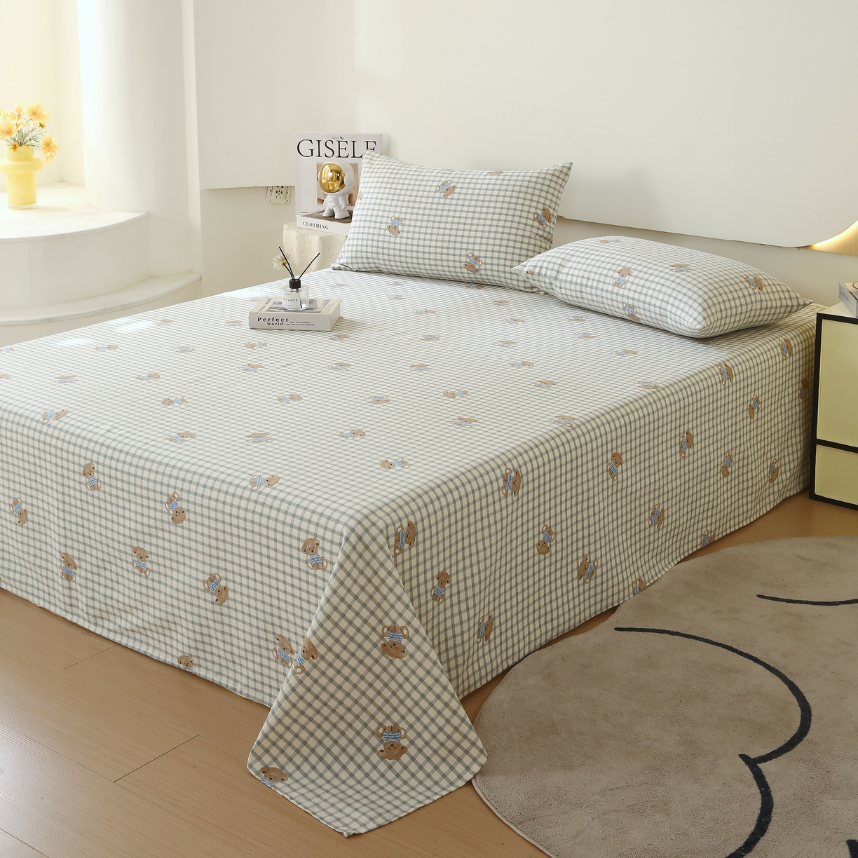 91家纺网 家纺一手货源 找家纺 爱彼家纺 2025夏季古艺原棉老粗布床单三件套凉席-系列五 小熊之家