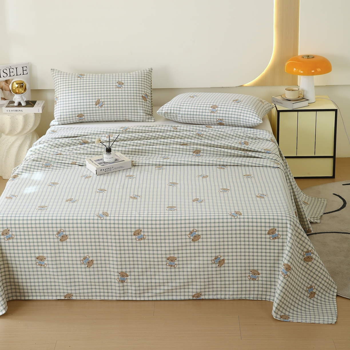 91家纺网 家纺一手货源 找家纺 爱彼家纺 2025夏季古艺原棉老粗布床单三件套凉席-系列五 小熊之家