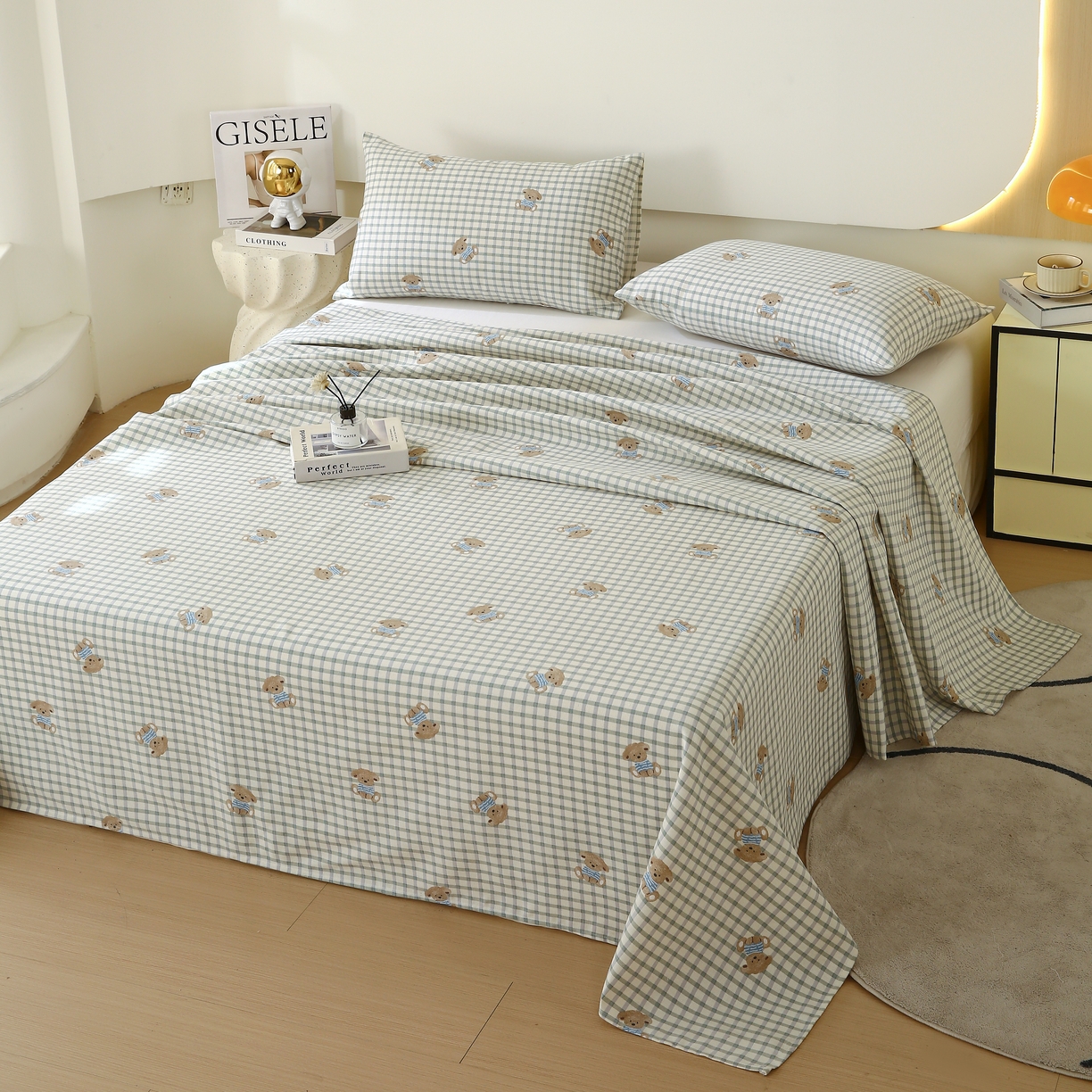 91家纺网 家纺一手货源 找家纺 爱彼家纺 2025夏季古艺原棉老粗布床单三件套凉席-系列五 小熊之家