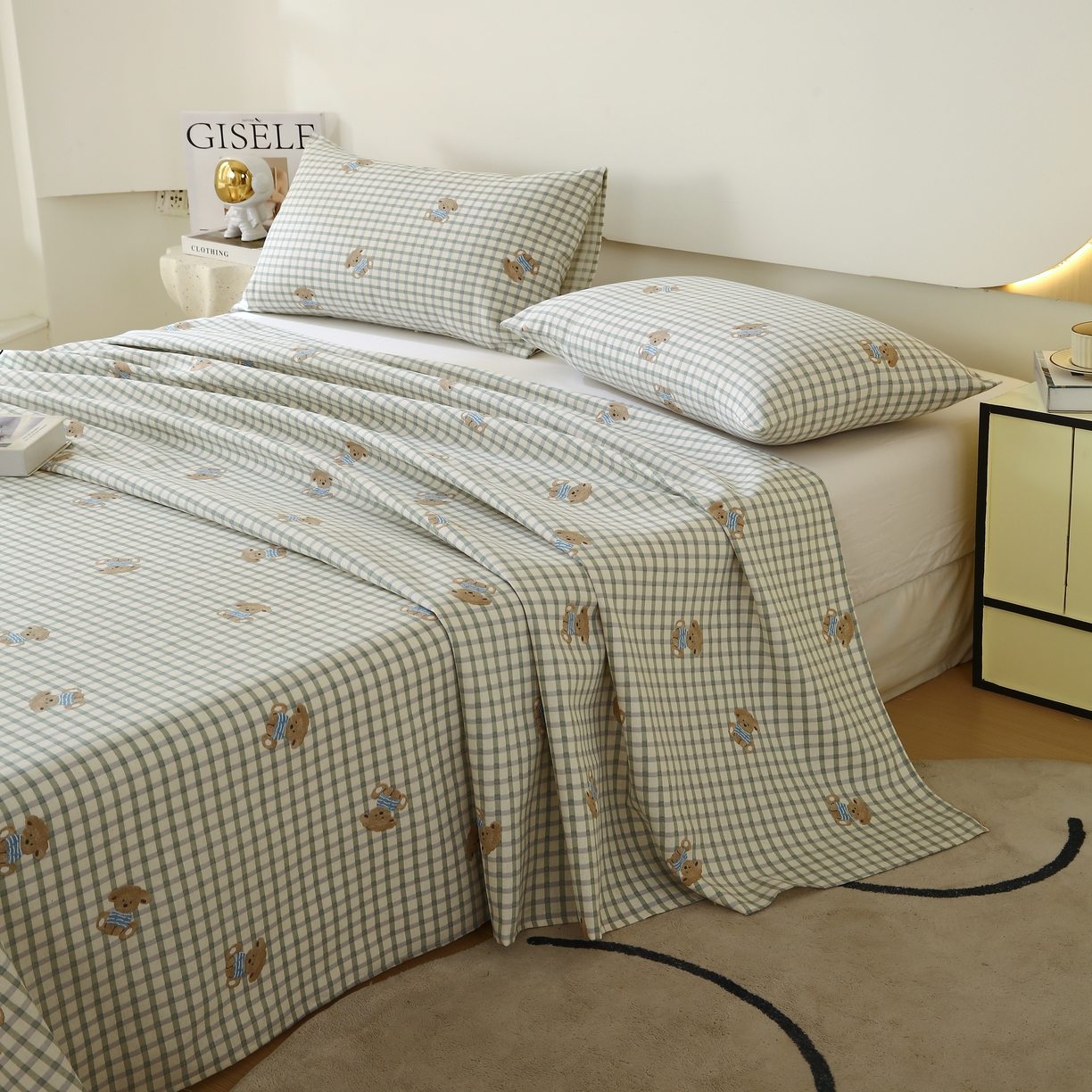 91家纺网 家纺一手货源 找家纺 爱彼家纺 2025夏季古艺原棉老粗布床单三件套凉席-系列五 小熊之家