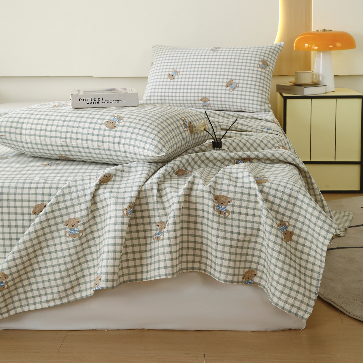 91家纺网 家纺一手货源 找家纺 爱彼家纺 2025夏季古艺原棉老粗布床单三件套凉席-系列五 小熊之家