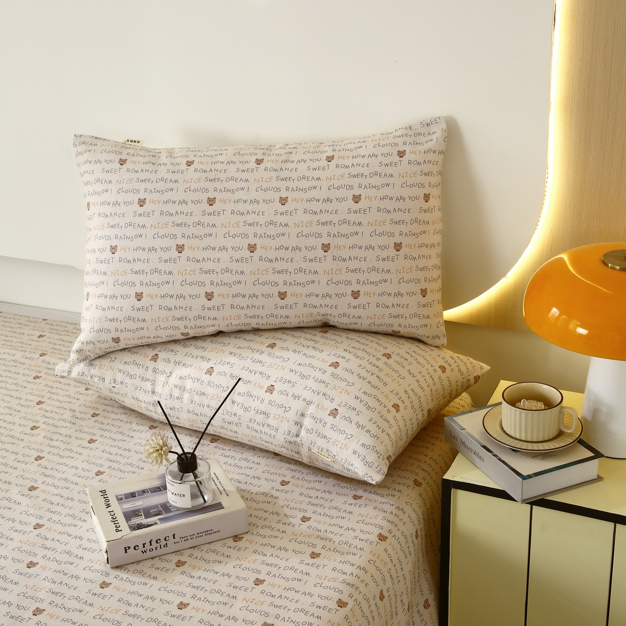 91家纺网 家纺一手货源 找家纺 爱彼家纺 2025夏季古艺原棉老粗布床单三件套凉席-系列五 字母小熊