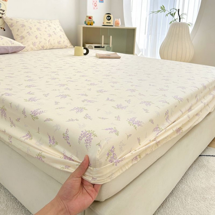 柠馨 2025新款亲肤舒适全棉印花床单床笠 浅薇-床笠