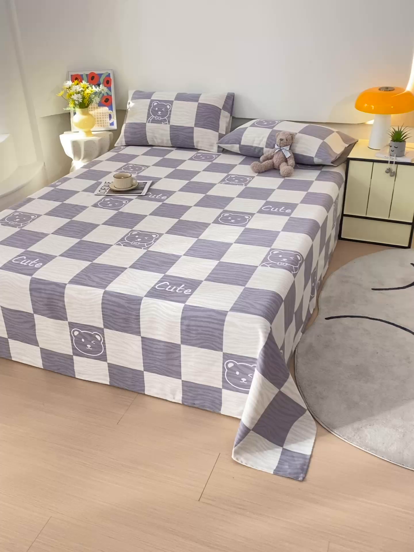 91家纺网 家纺一手货源 找家纺 爱彼家纺 2025夏季古艺原棉老粗布床单三件套凉席-系列五 小小熊