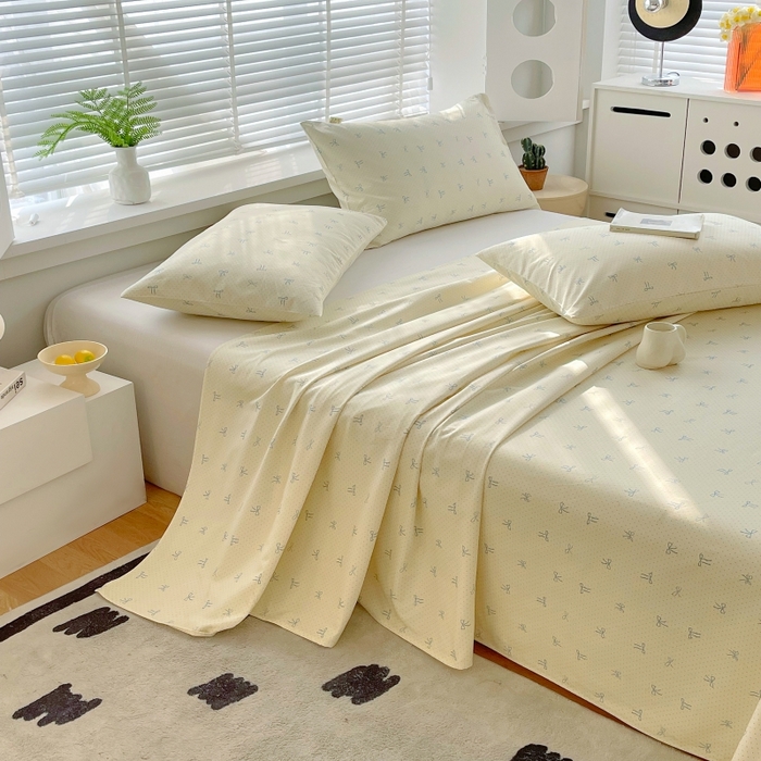 91家纺网 家纺一手货源 找家纺 爱彼家纺 2025夏季新款华夫格全棉纯棉老粗床单凉席席子-系列五 华夫格-蝴蝶结