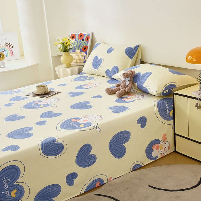 91家纺网 家纺一手货源 找家纺 爱彼家纺 2025夏季新款华夫格全棉纯棉老粗床单凉席席子-系列五 华夫格-蓝心兔