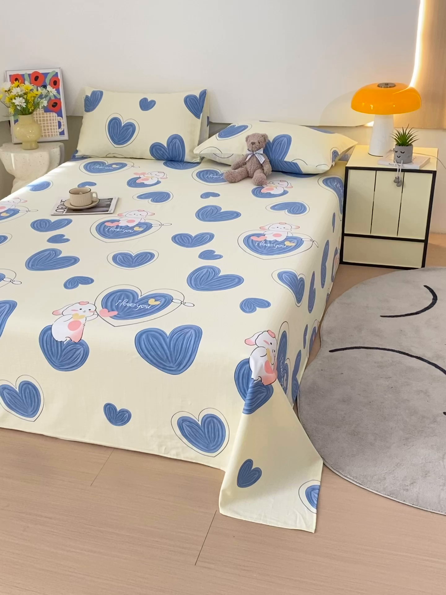 91家纺网 家纺一手货源 找家纺 爱彼家纺 2025夏季新款华夫格全棉纯棉老粗床单凉席席子-系列五 华夫格-蓝心兔