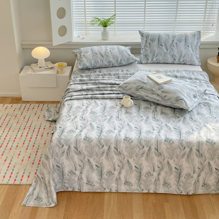 91家纺网 家纺一手货源 找家纺 爱彼家纺 2025夏季新款华夫格全棉纯棉老粗床单凉席席子-系列五 华夫格-羽毛-灰