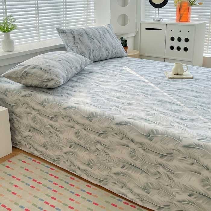 91家纺网 家纺一手货源 找家纺 爱彼家纺 2025夏季新款华夫格全棉纯棉老粗床单凉席席子-系列五 华夫格-羽毛-灰